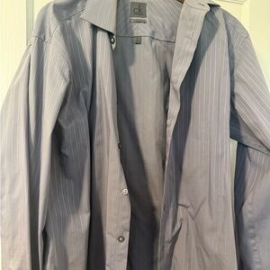 Calvin Klein Men's Light Gray Pinstripe Dress Shirt